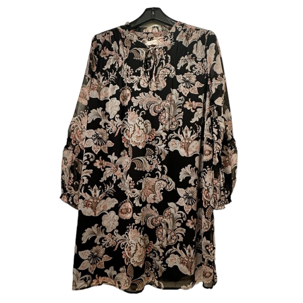 Loft - Paisley Long Sleeve Tie-Neck Dress (NWOT), Size L (Petite)